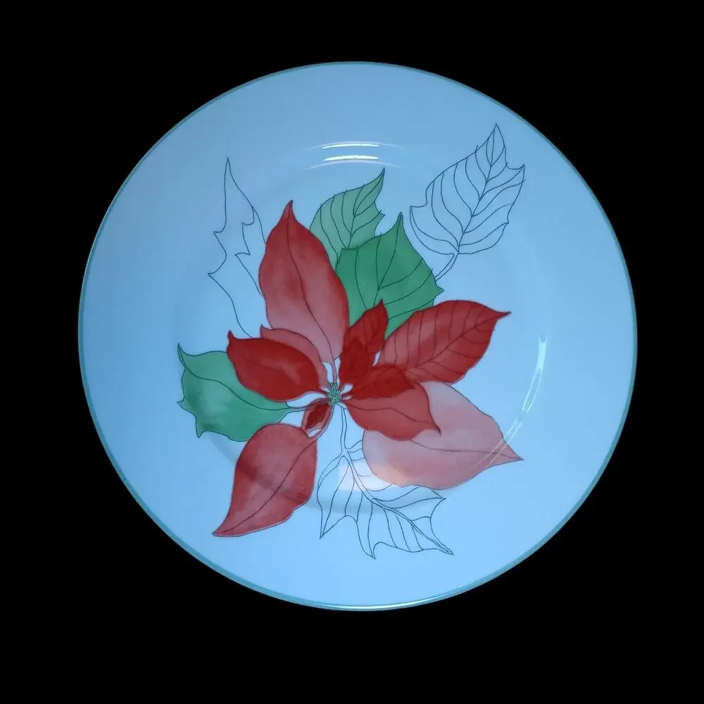 BLOCK SPAL Poinsettia Dessert Plates Watercolors Mary Lou Goertzen 1982 Set 4
